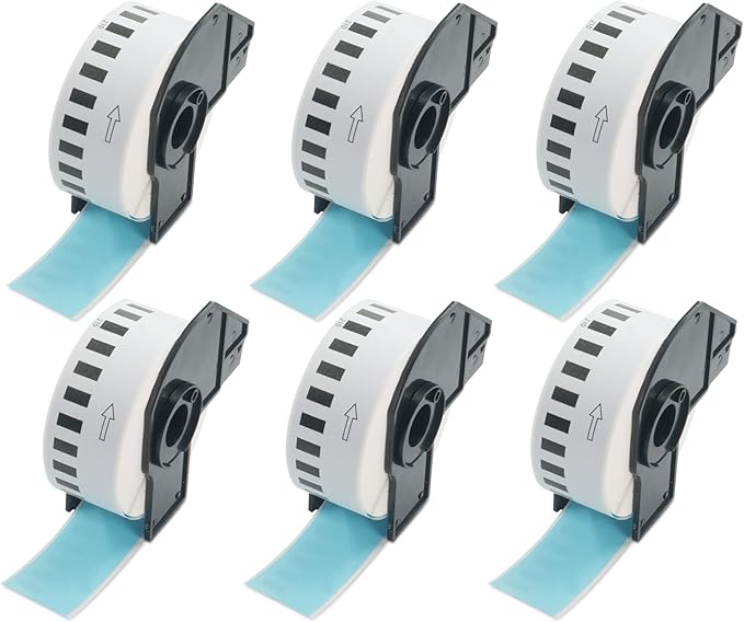 BETCKEY - Continuous Length Labels Replacement for Brother DK-2210 (1.1 in x 100 ft), Compatible with Brother QL Label Printers [6 Rolls/Continuous Labels, Light Blue]