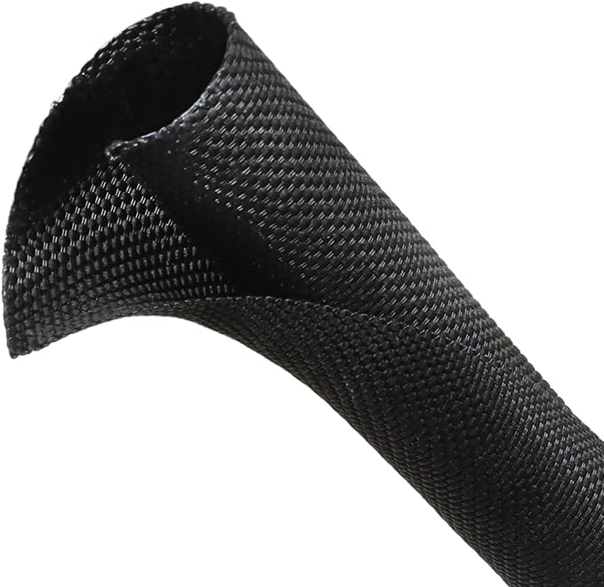 Automotive Wire Loom Tubing, Split Braided Cord Protectors from Pets No Chew, Flexible Cable Sleeve Cable Management for TV/Computer/Electric Wires (Black, 3/8"-10ft)