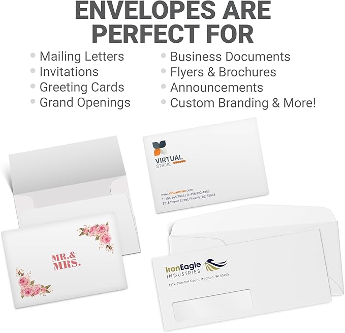 GotPrint Custom Envelopes with Logo, Full Color | #10 Standard Envelope for Mailers| Upload Business Design, Add Text or Logo, Full Color | Print Personalized 4.125x9.5, 500Qty
