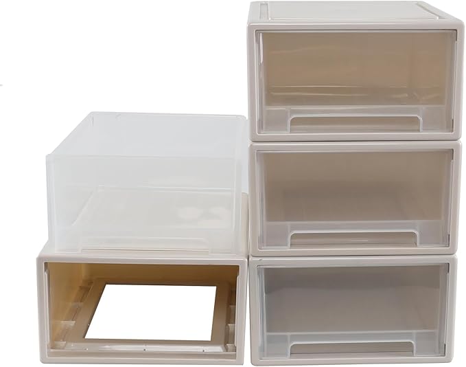 4-Pack 18 Quart Plastic Stacking Storage Drawers, Large Stackable Organizer Drawer Bin