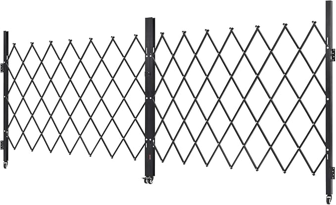 VEVOR Double Folding Security Gate, Lockable Scissor Gate with 360° Swivel Casters, Outdoor Barricade Steel Retractable Gates, for Entry Security, Garage, Warehouse & Pool, 145.67 x 63.19 in (W x H)