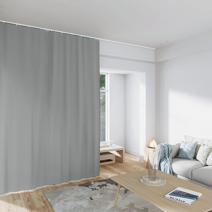 Room Divider Curtains Total Blackout Privacy Curtain Panel Room Thermal Insulated Noise Reduction Curtains for Bedroom Window Living Room Ceiling Track Curtain W 10 ft × H 9 ft Grey