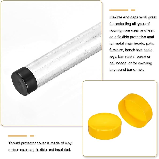 uxcell 4pcs Rubber End Caps 160mm(6.3 Inch) ID Vinyl Round End Cap Cover Screw Thread Protectors Yellow, 50mm Height