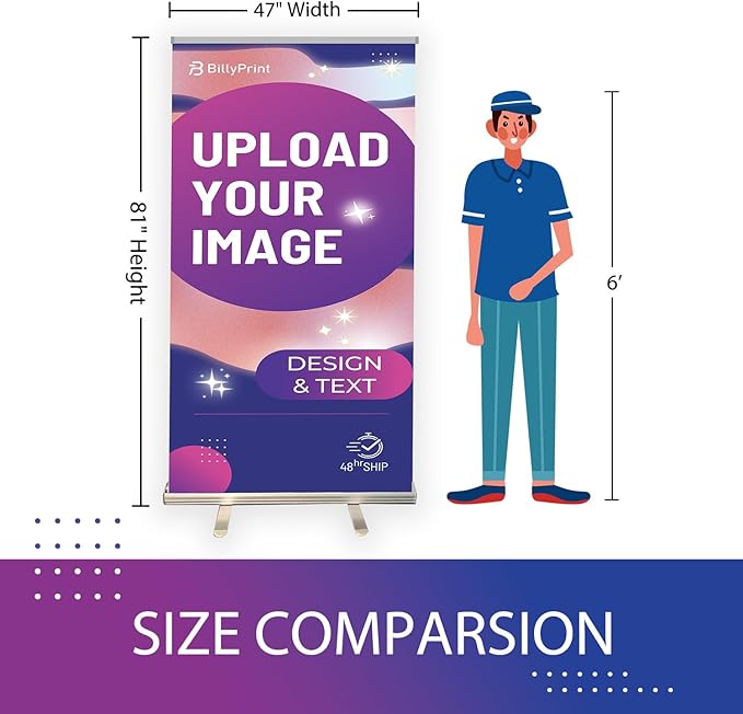 BillyPrint Custom Retractable Banners 47x81in with Standard Stand, Customizable Sign for Business, Corporate Events, Advertising - Customized Prints with Travel Bag - 1 unit