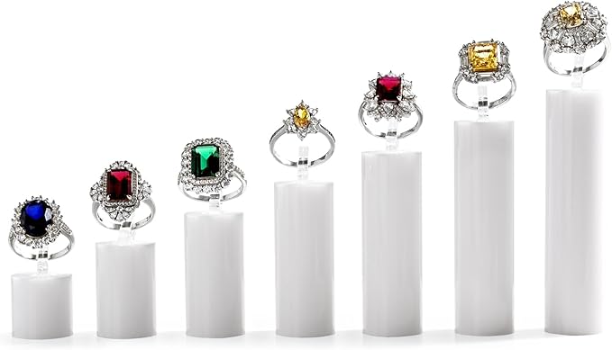 Oirlv Acrylic Jewelry Display Stand Ring Showcase Display Holder 7 PCS Rings Stand (White)