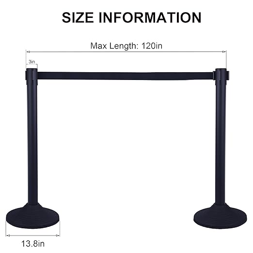 OangeStar 6 Packs Crowd Control Stanchion, Crowd Control Barrier Set w/10ft Black Retractable Belt Rubber Base