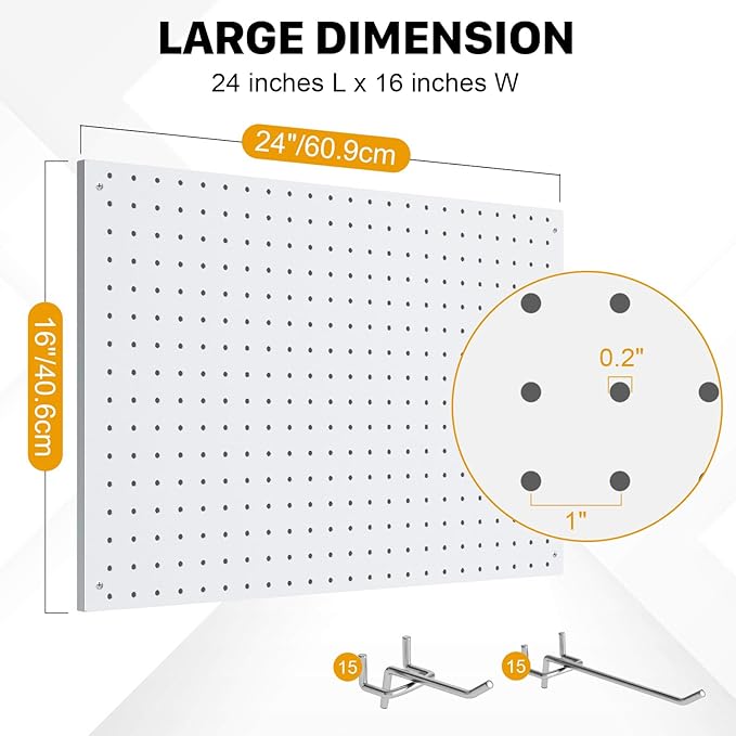 Peg Board, 3 Pack Metal Pegboard Panels White Pegboards Wall Organizer with Frame Large Heavy Duty Peg Board with Hooks for Walls Home, Garage Tool Storage, Office, Craft Room, Kitchen 24”×16”