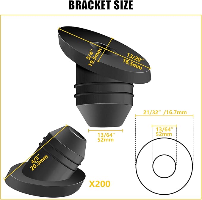 200Pack 30 Degree Angle Rubber Cable Railing Grommets for 1/8" 5/32" 3/16" Cables for Wood/Metal Cable Railing Posts, 1/8" Slant line Cable Railing Grommet,Cable Railing kit for Metal