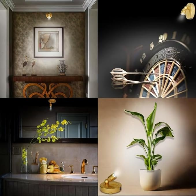 Picture Light Battery Operated, 3 Color Temperatures Picture Light with Remote, Indoor LED Spot Lights for Plants for Wall Frame Dartboard Art Painting Display Accent-Gold