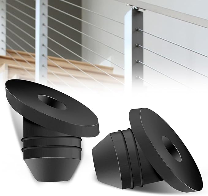 100Pack 30 Degree Angle Rubber Cable Railing Grommets for 1/8" 5/32" 3/16" Cables for Wood/Metal Cable Railing Posts, 1/8" Slant line Cable Railing Grommet,Cable Railing kit for Metal Posts
