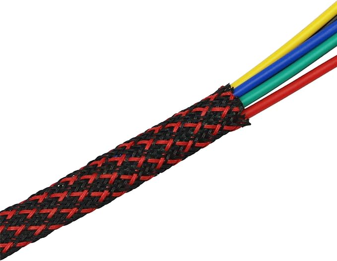 30ft PET Expandable Sleeving Wire Cable Sleeve (1/2", Red&Black)