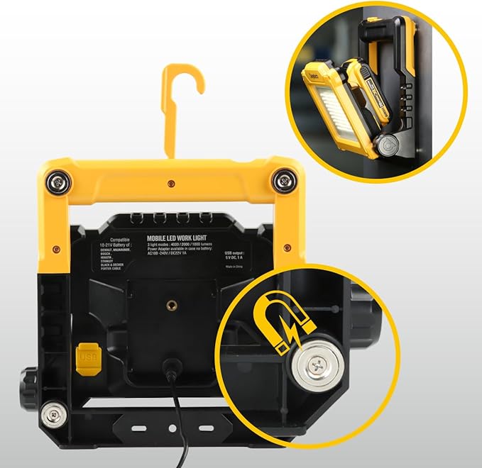 20W 3000LM Cordless LED Work Light, Compatible with Dewalt, Milwaukee and Makita 18-21 V Battery, Foldable Magnetic Base, Flickerless Brightness Dimmable (Light Only/Charger Not Included)