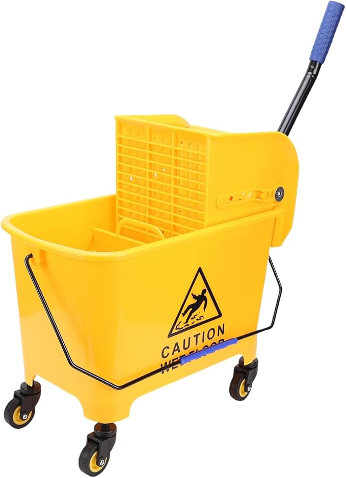 Fockety Mop Bucket, 20L Side Press Floor Cleaning Rectangular Mop Bucket on Wheels with Wringer and Handle, Mopping, Industrial Business