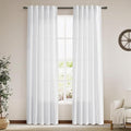 Semi Sheer White Curtains 84 Inches Long 2 Panels Back Tab Rod Pocket Linen Textured Pleated Cotton Curtains Modern Bedroom Decor Light Filtering Lightweight Country Drapes for Living Room 40x84