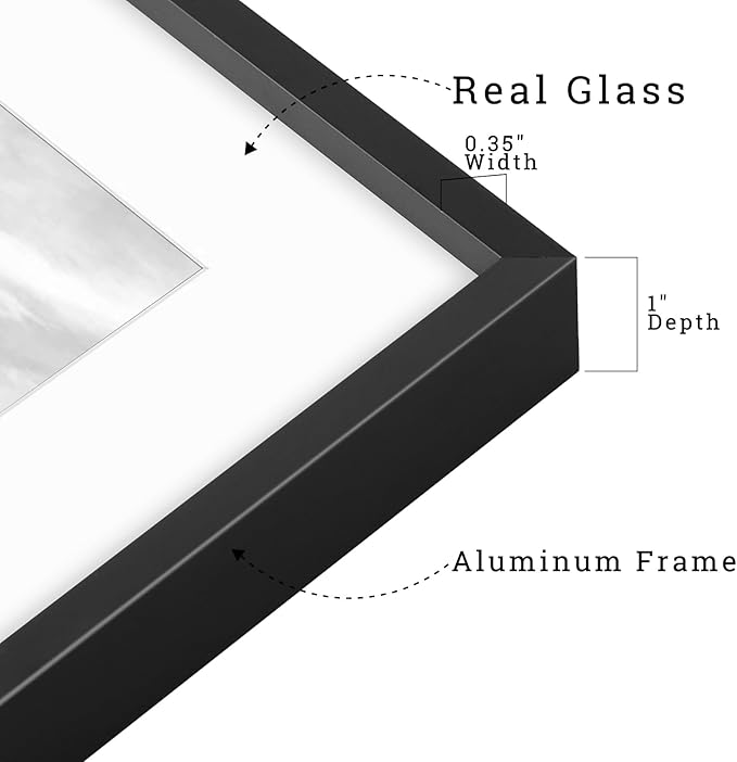 Frametory, 11x14 Metal Picture Frame with Mat for 8x10 Picture & Real Glass, Aluminum Photo Frame Collection (Black, 2 Pack)