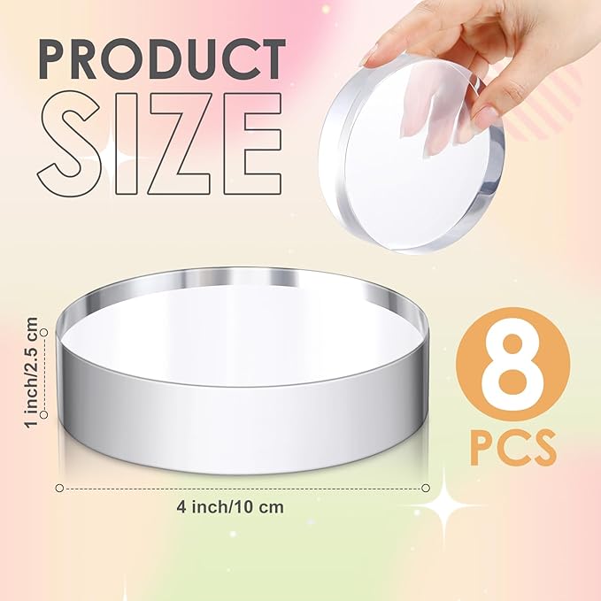 Remerry 8 Pcs Acrylic Round Blocks for Display Clear Polished Blocks for Display Clear Acrylic Edge Polished Base Display Riser for Table Showing Cosmetics Collectibles Figures(4 x 4 x 1 Inches)