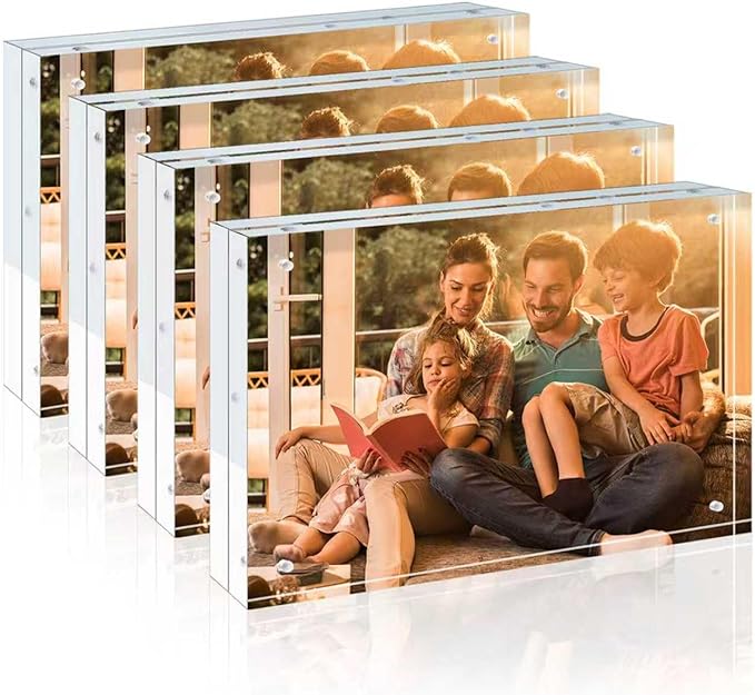 Egofine A4 Acrylic Frames 4 Pack, 20mm Thicker Frameless Clear Picture Frames, Double Sided Magnetic Picture Frames, Free Standing Desktop Display