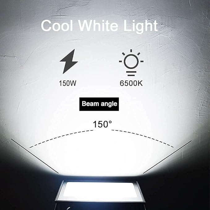 150W LED Flood Light Outdoor,12000lm LED Work Lights with Plug,IP66 Waterproof Security Lights,6500K Daylight White floodlight for Basketball Court, Parking Lots, Playground, Yard