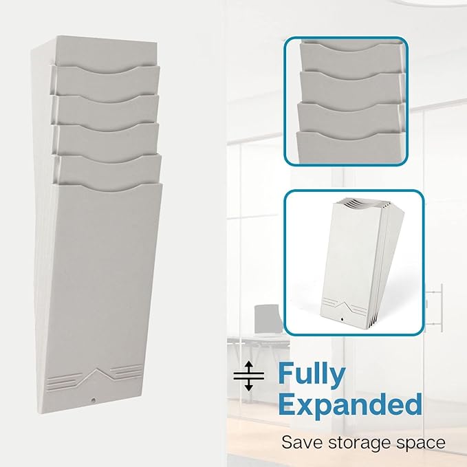 Flexzion Time Card Holder Wall Mount Rack 5 Pocket Slots Expandable Stacking Compatible with 7" inch Cards Pyramid Series 2000 6000 Attendance Payroll Recorder for Office Punch In Clock Out (Beige)