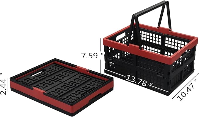 Idomy Pack of 2 Collapsible Storage Crates with Handles, Plastic Grocery Shopping Baskets