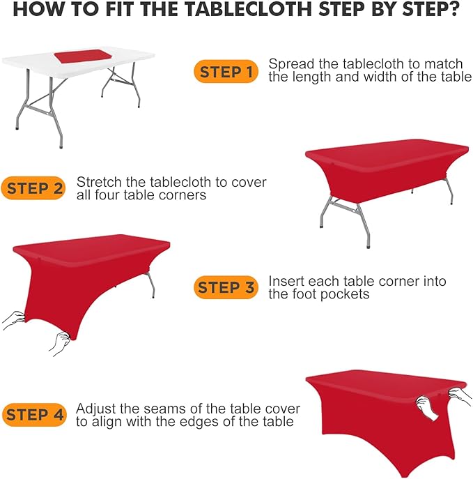 SEPARO 2 Pack 6 Ft Red Table Cover Fitted Rectangular Tablecloth Stretchable Fabric Table Cloth 6 ft Wrinkle-Free for Party Tradeshows Banquet Weddings Cocktail