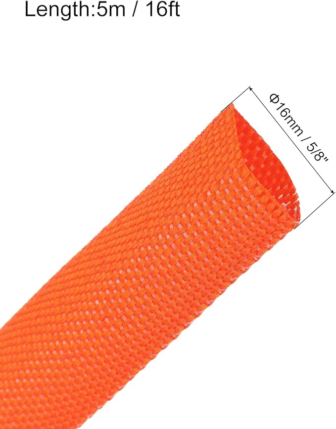 MECCANIXITY Braided Cable Sleeves Heat Shrinkable Fabric Sleeving, 5/8" 16ft Orange 2:1 Ratio Heat Shrinkable Cord Protector for Harness Cable, Network Cable Protection, Cable Management