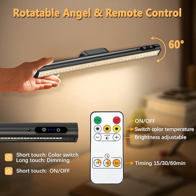 Rechargeable Magnetic LED Light Bar with Remote, Under Cabinet Lighting Wireless, Battery Powered Operated Wall Strip Lights, Dimmable Desk Lamp for Mirror Closet Picture Kitchen – Black