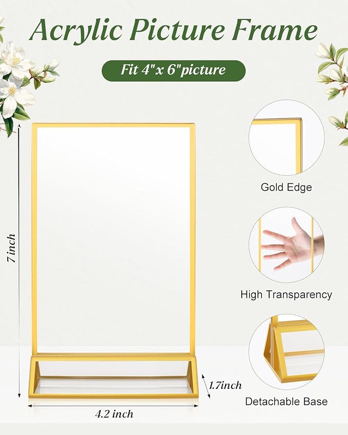 24 Pack Gold Acrylic Sign Holders 4x6, Double Sided Vertical Stand Clear Picture Frame Stands, Wedding Table Number Holders, Menu Flyer Display Stands for Party, Home, Office, Restaurant