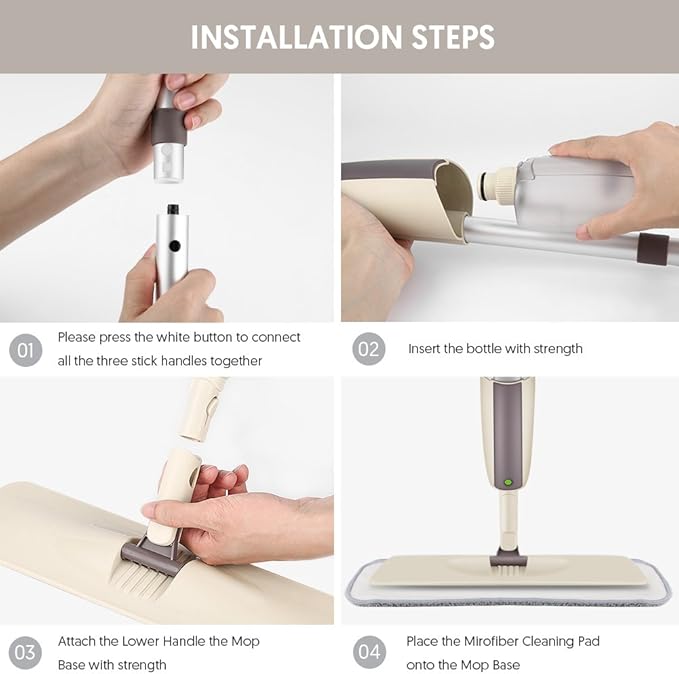 Spray Mops for Floor Cleaning: MEXERRIS Wet Mop with 3 Washable Pads for Swiffer Powermop - Floor Mop with Refillable Bottle - Home Commercial Dust Dry Mops for Hardwood Laminate Ceramic Tiles Wood