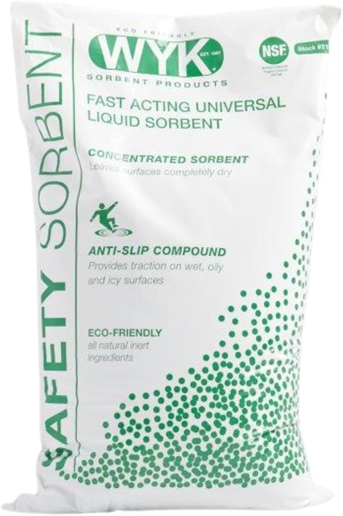 THE FRYOILSAVER COMPANY WYK Safety Sorbent 500 Series – Industrial Liquid & Oil Absorbent and Traction Agent for Spills, Leaks & Safety Maintenance – 25 lb Bag