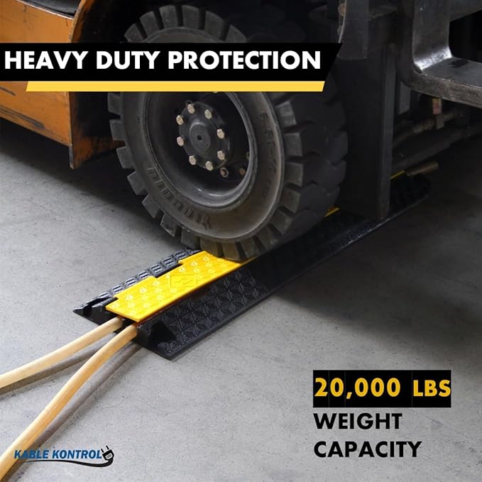 Kable Kontrol Atlas Cable Protector Wire Ramp - 2 Channel Bulk Wholesale Pallet - 60 Pcs - 39" Long Black & Yellow - 20,000 Lbs Load Capacity - Rubber Speed Bump Wire Protector Cord Cover - CP9972