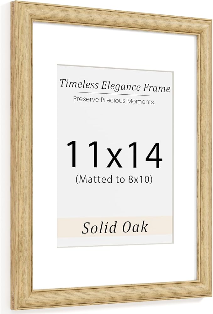 Natural Oak 11x14 Picture Frames Mat to 8x10 Picture Display,Original Wood Handcrafted Diploma Frame,Wooden Frame 11x14 with Tempered Glass Graduation Family Wedding Certificate Photo Wall Mounted