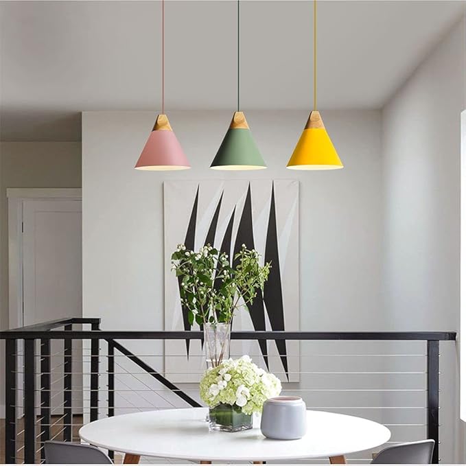 KCO Lighting Modern Cone Pendant Light 3-Pack Nordic Macaron Pendant Light Minimalist Adjustable Hanging Light Ceiling Mount Kitchen Island Pendant Lighting (Small)