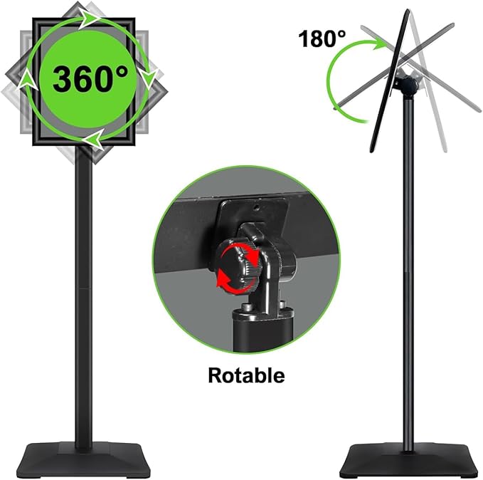 Heavy Duty Adjustable Pedestal Poster Sign Stand, 11x17 Aluminum Open Floor Standing Sign Holder for Vertical and Horizontal View Display, Black