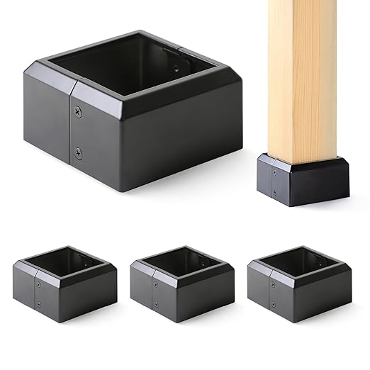 4"x4" (Actual: 3.5"x3.5") Deck Post Base Cover Split, Aluminum Post Base Trim Skirt Decorative Black 4Pack