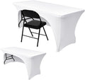 Nasitos 2 Pack White Tablecloth Rectangle for 8 Foot Tables-Open Back Fitted Stretch Spandex Table Covers, Washable Wrinkle-Free Trade Show Table Cover for Parties, Wedding, Banquet, Craft Fair