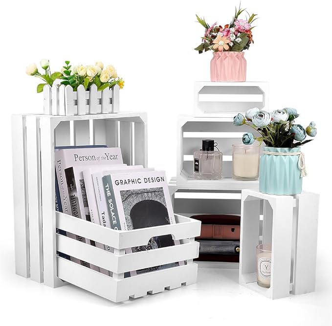 BOBOKA Set of 6 Decorative Wood Crates Nesting Storage Container, 6 Size Farmhouse Decorative Wooden Storage Boxes, Rustic Wooden Crates for Storage, Display, Christmas Decorations