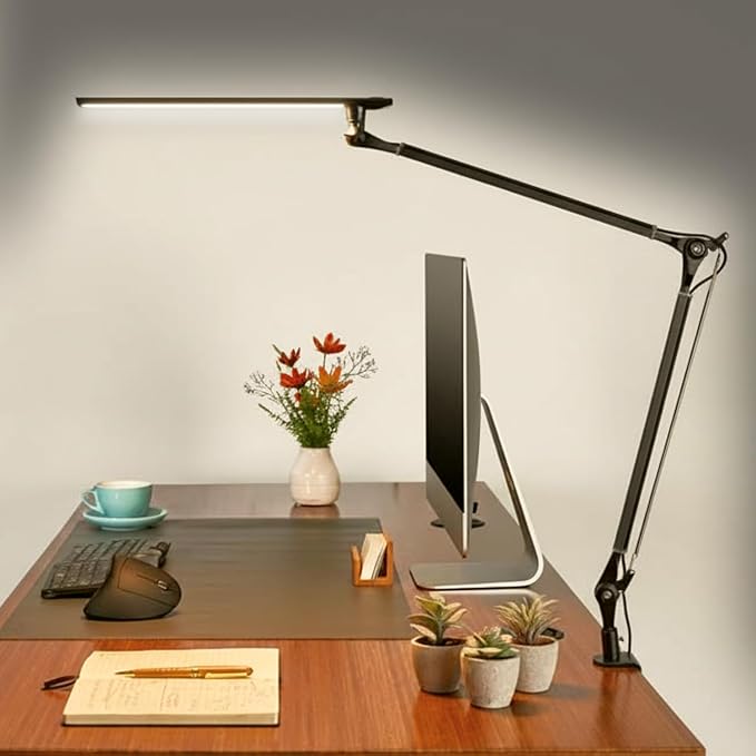UPLIFTDESK E7 LED Desk Lamp with Clamp, Black Lamp with Silver Base