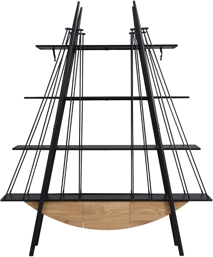 Boat-Shaped Bookshelf, 4 Tier Ladder Bookcase with Drawer 84.3" Tall Bookshelves for Storage Display Decor Easy Assembly Bookcase Furniture for Bedroom, Living Room and Home Office
