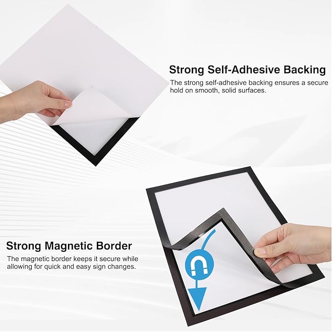 Self-Adhesive Magnetic Document Sign Holder 8.5X11'',Black,Pack of 10