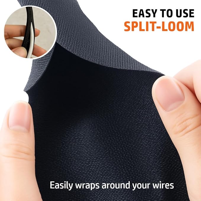 MGI SpeedWare Woven Mesh Split-Sleeve Wire Loom for High-Temperature Automotive Harness and Home Cable Management - 25 feet (1/8")