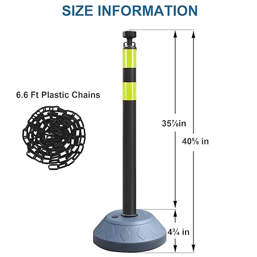OrangeStar 6 Packs Traffic Delineator Post Cones, Expandable 40” Chain Safety Barriers with 6 x 6.6 Ft Plastic Chains, Crowd Control Stanchion Sets for Outdoor and Indoor