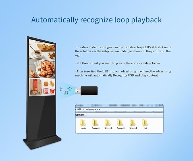 55 Inches Indoor Digital Signage Display Floor Standing Advertising Kiosk Android System with WiFi HDMI/USB Input Auto AD Player (Non-Touch Screen, 55 Inches)