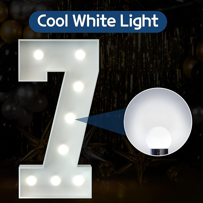 Marquee Numbers 3 Feet Tall Big Light Up Numbers 7th 17th 70th Happy Birthday Decorations White Anniversary Party Decor Large Cardboard Prop Backdrop Sign 7
