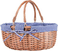 Large Wicker Picnic Basket with Handles,Handle Sturdy Woven Body with Removable and Washable Lining,Outdoor Camping,Gift Packing,Garden Picking, Storage.Blue