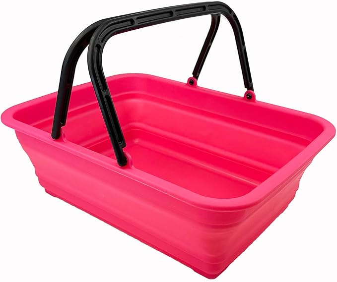 SAMMART Collapsible Basket with Handle 8L (2.1 Gallon) - Portable Outdoor Picnic Basket/Crate - Foldable Basin for Washing Dishes,Camping,Hiking (Rose Pink)