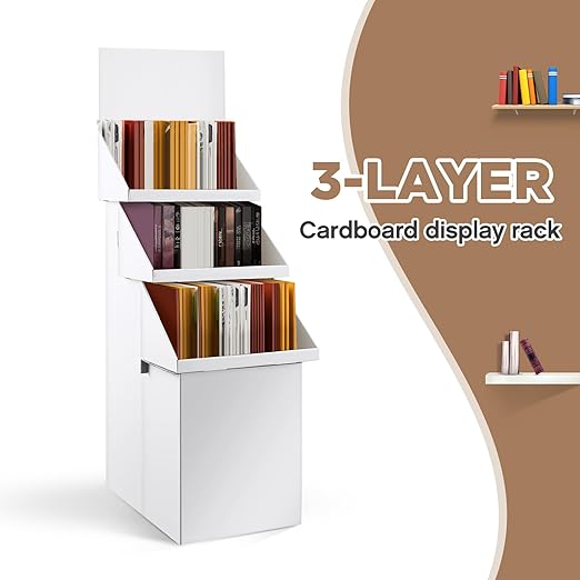 3 Tier Cardboard Display Stand, Point of Purchase Dump Bin Display Rack 65.75 Inch White Corrugated Cardboard 3 Layer Brochure Repeatable Removable Holder for Vendor Events Markets Booklets