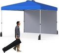 Tangkula 10x10 FT Pop up Canopy with Sidewall, Easy Setup Outdoor Tent with Wheeled Bag, 4 Sandbags, 4 Ropes, 4 Anchors, 8 Stakes, Vented Top, Portable Canopy Tent for Party Event Patio (Blue)