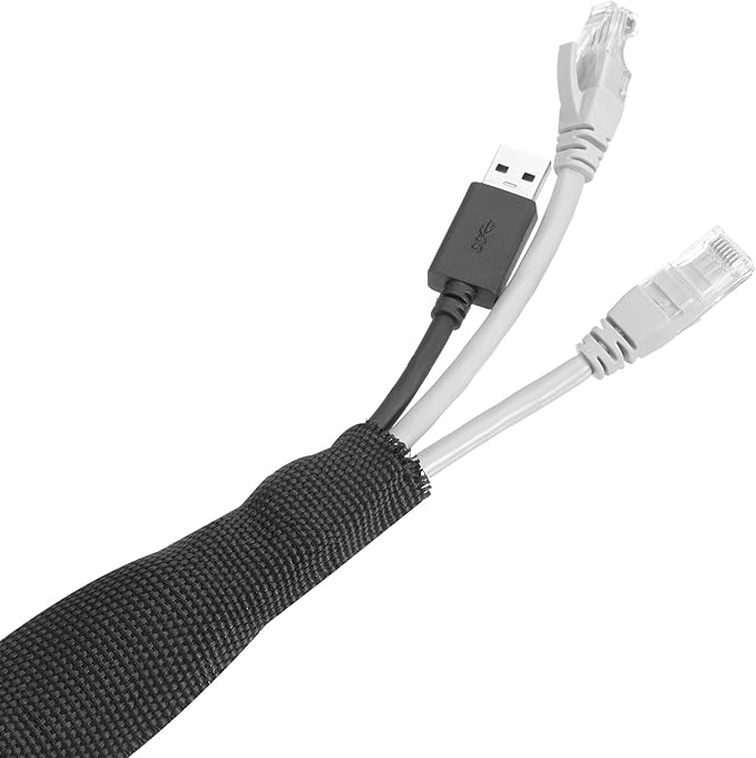 MECCANIXITY Braided Cable Sleeves Heat Shrinkable Fabric Sleeving, 2" 26ft Black 2:1 Ratio Heat Shrinkable Cord Protector for Harness Cable, Network Cable Protection, Cable Management