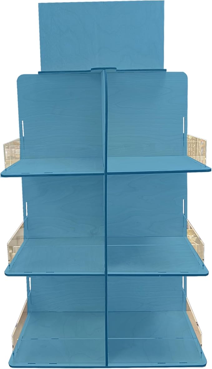 Versatile 4-Sided Rotating Display Stand for Candy, Snacks, Jams, Produce and More - Ideal for Craft Shows, Farmers Markets, and Retail Stores - 12 Shelves, Heavy-Duty Design, Easy Setup (Blue)